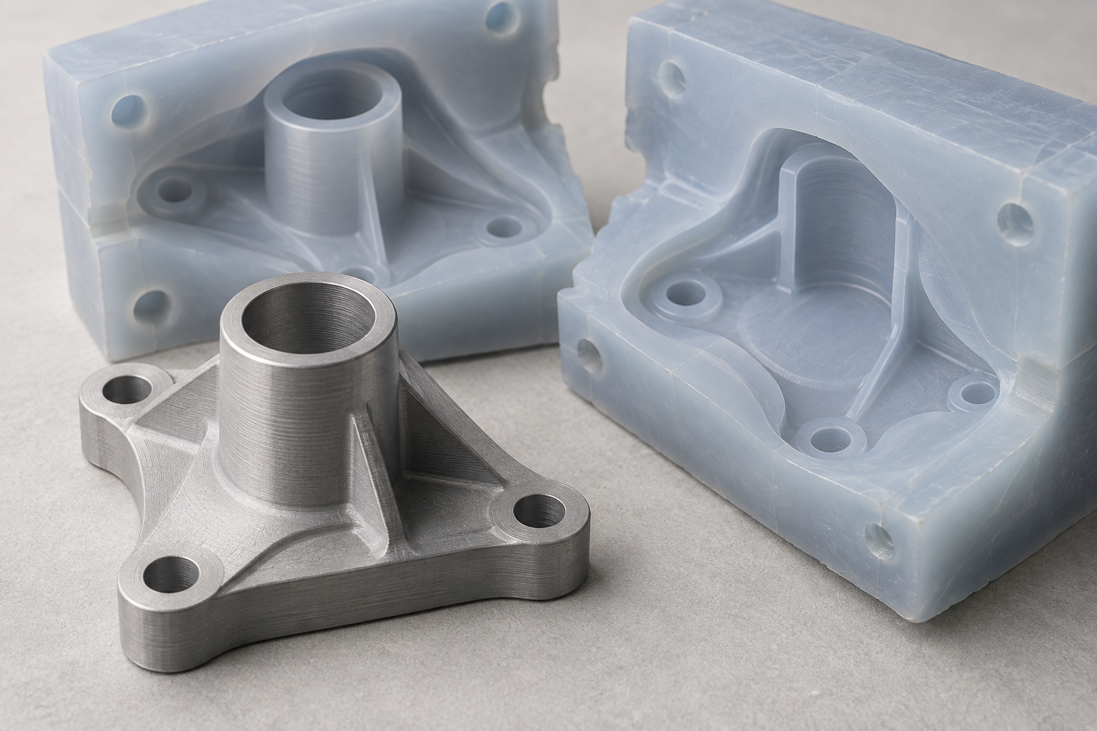 Detailvergleich zwischen CNC-bearbeitetem Urmodell und Trennebene der Silikonform